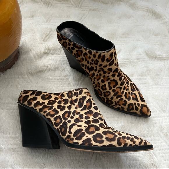 Dolce Vita Ira Leopard Calf Hair Heeled Mules - Picture 4 of 10